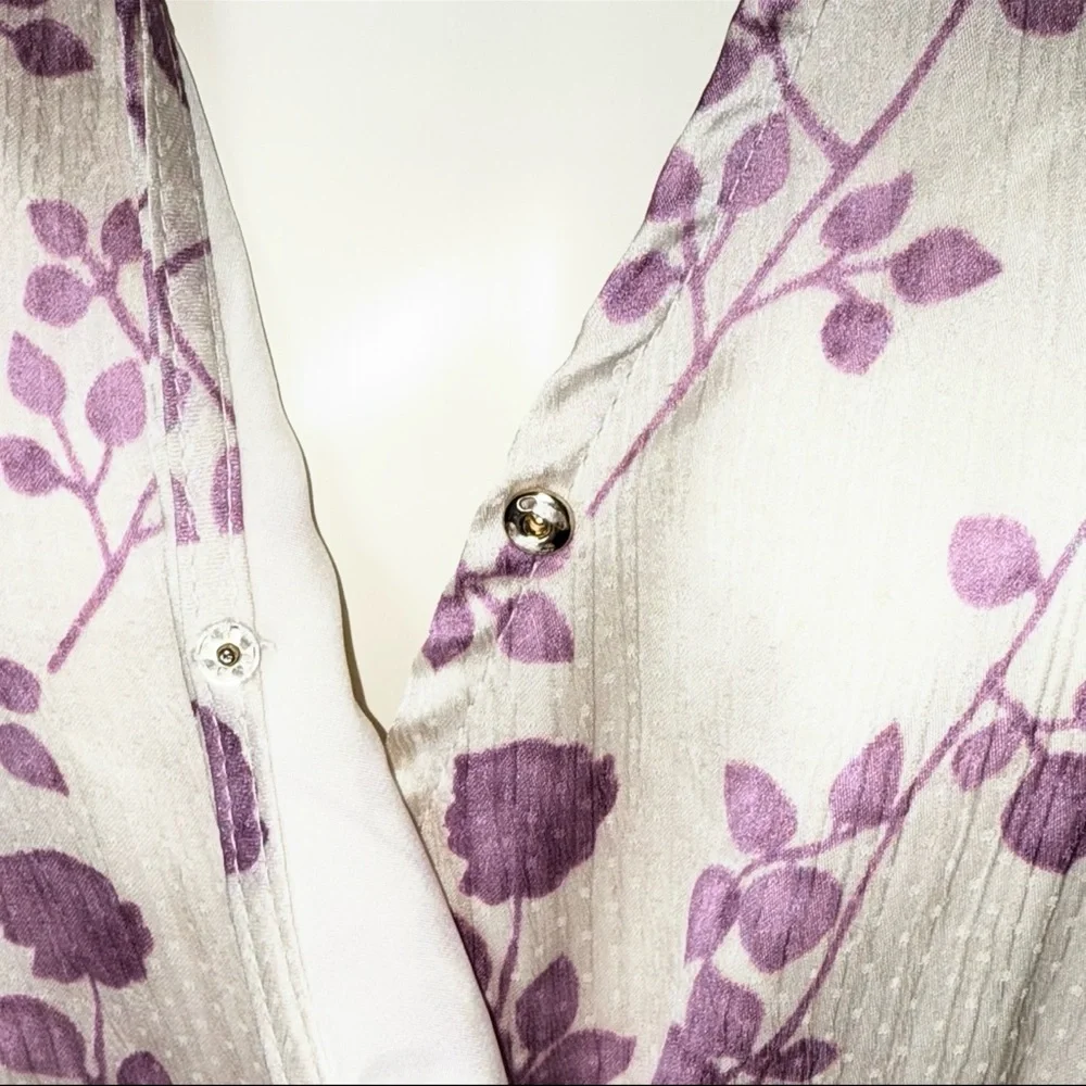 👗🌸 BISHOP + YOUNG Floral Wrap Midi Dress Lavender Ivory Long Sleeve l Sz M - Picture 6 of 9